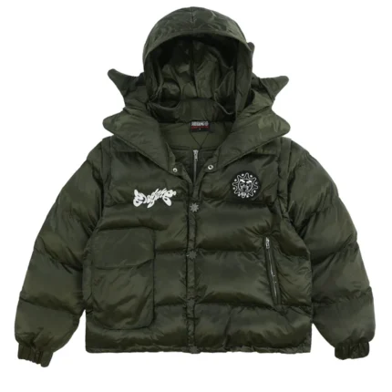 Glocler Flare Collar Puffer Jacket Olive